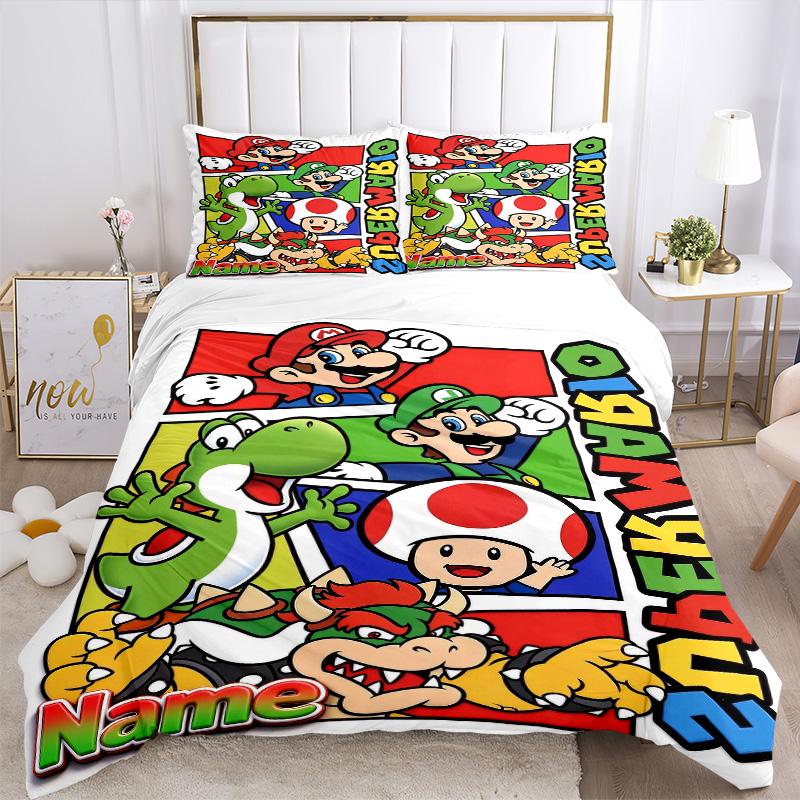 Custom Name Super Mario Characters Print 3Pcs Bedding Set Duvet Cover With 2 Bedro Pillowcase Home Birthday Gift