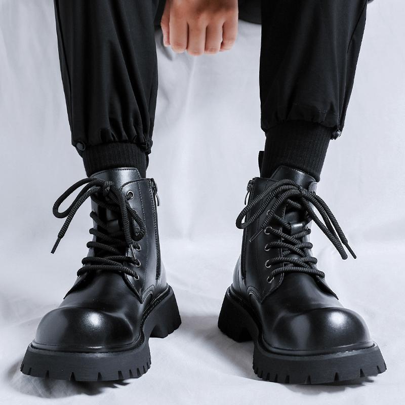 Britský styl 2024 Podzim Zima Boty Pánské Ležérní Kožené Boty Silná Podrážka Protiskluzové Teplé Plyšové Studená Zima Venkovní Kotníkové Boty