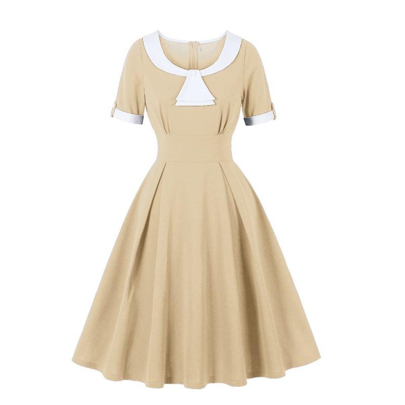 

Women s vintage high-end contrasting dress, preppy waist, large skirt with tie XXL світло-жовтого кольору