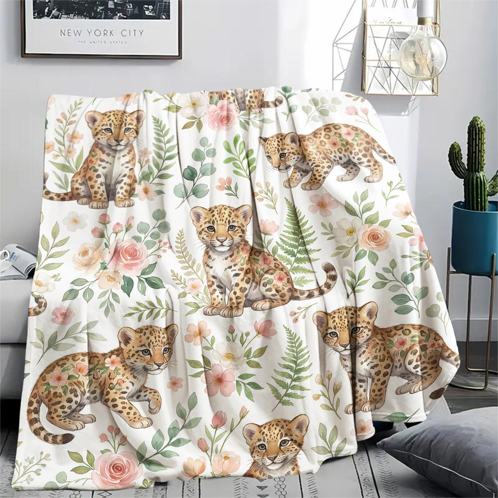 Frische Blumen Pferd Leopardenmuster Flanelldecke Hohe Qualität Bequem für Alle Jahreszeiten Heimdekoration Wärme und Komfort Perfekt für Weihnachtsgeschenke