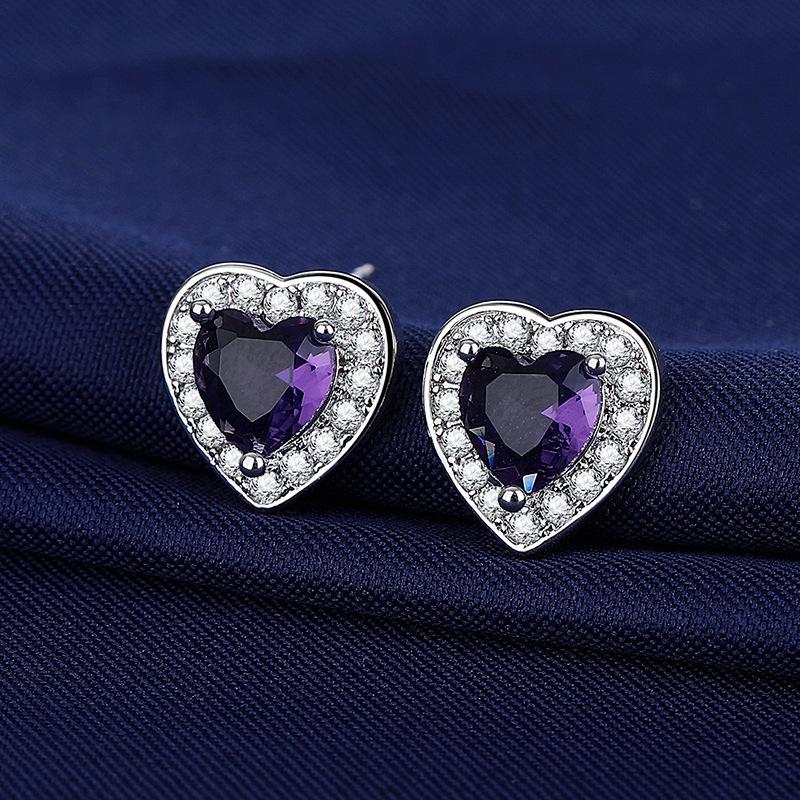 European and American Hot-Selling Heart-Shaped Earrings with Simulated Diamond Zircon