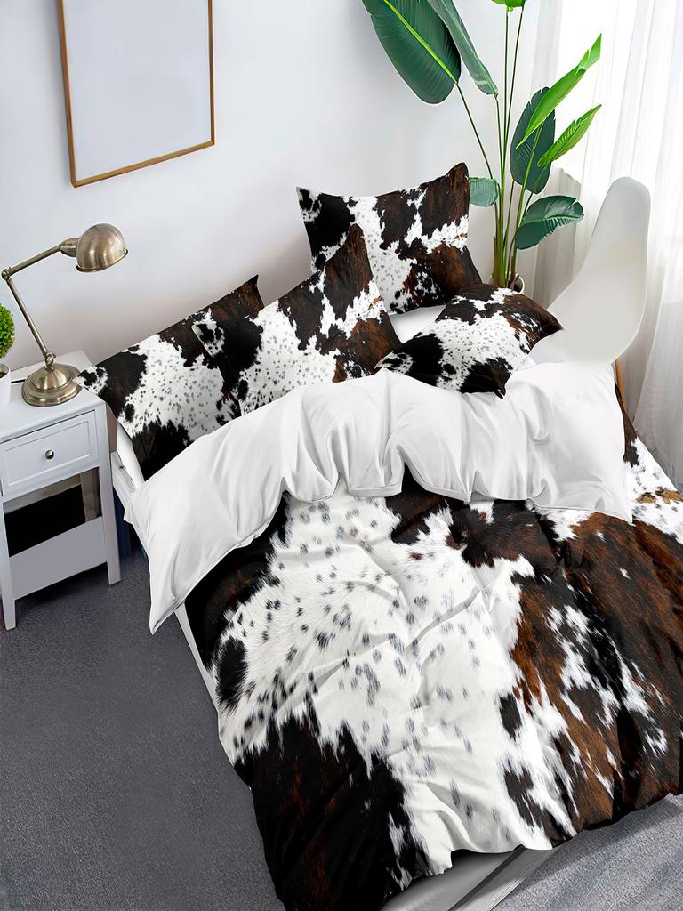 3pcs/set Cow Pattern Duvet Cover Set(1 Duvet Cover & 2 Pillowcase), Polyester Bedding Set For All Season