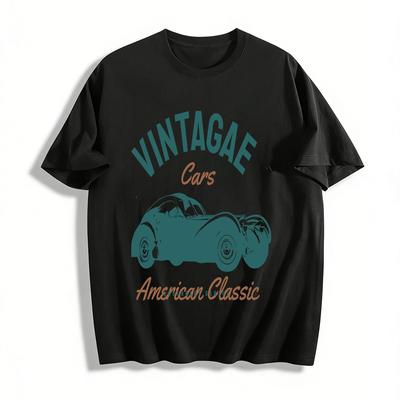 Vintage American Classic Car Graphic Casual Top Pure Cotton T-shirt
