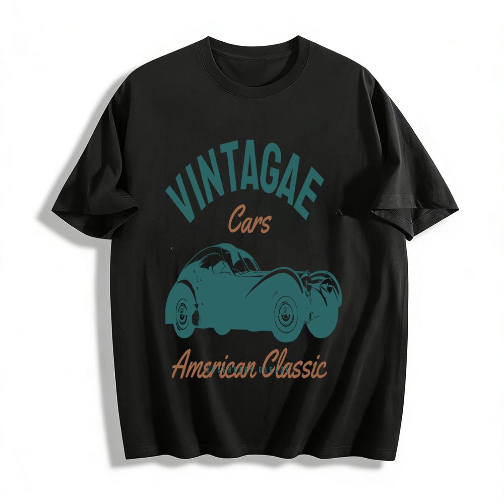 

Vintage American Classic Car Graphic Casual Top Pure cotton T-shirt XXS