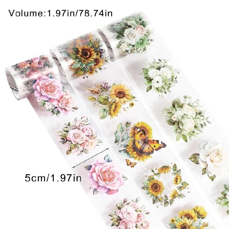 3Rolls  Aesthetic Flower Sticker Aesthetic Masking Tape PET Tape for Journal Planner Skateboard Guitar Laptop Pen Case