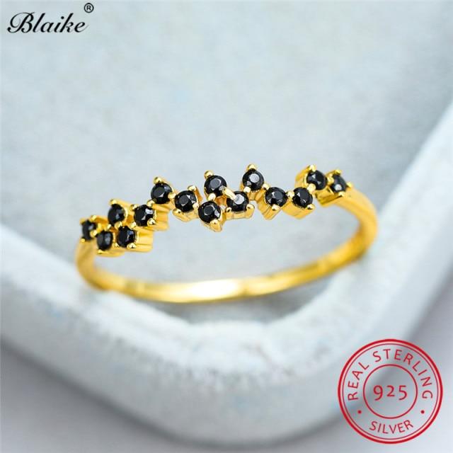  Color Women Rings Yellow Gold Tone Minimalist Thin Rings Blue Cubic Zircon Bridal Party Event Wedding Occasion Bands Stacking
