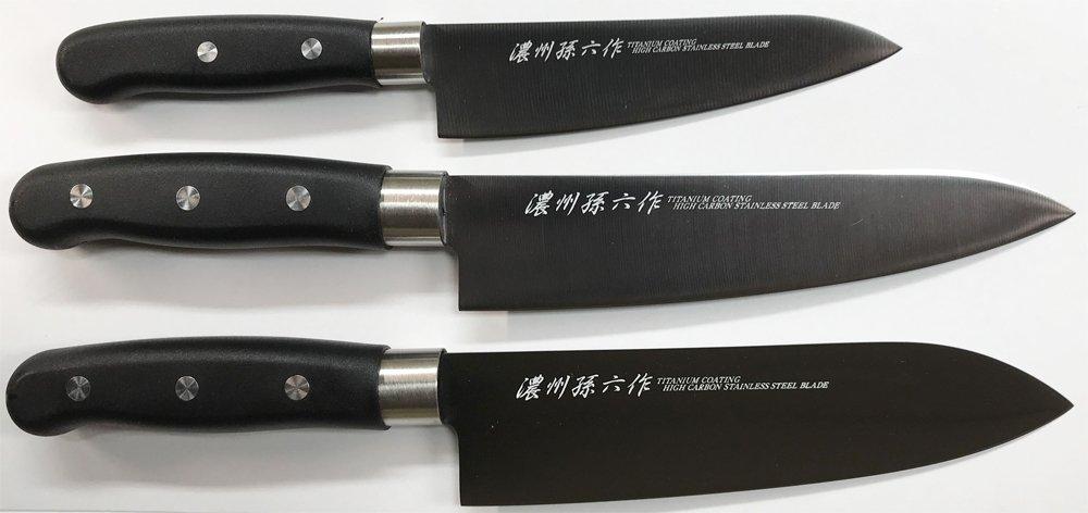 Satake Sangyo Knife Set of Made In Santoku Titanium Noshu Magoroku HG2803 3, Japan, Knife/Petty Knife/Gyuto Knife, Coating, Black,