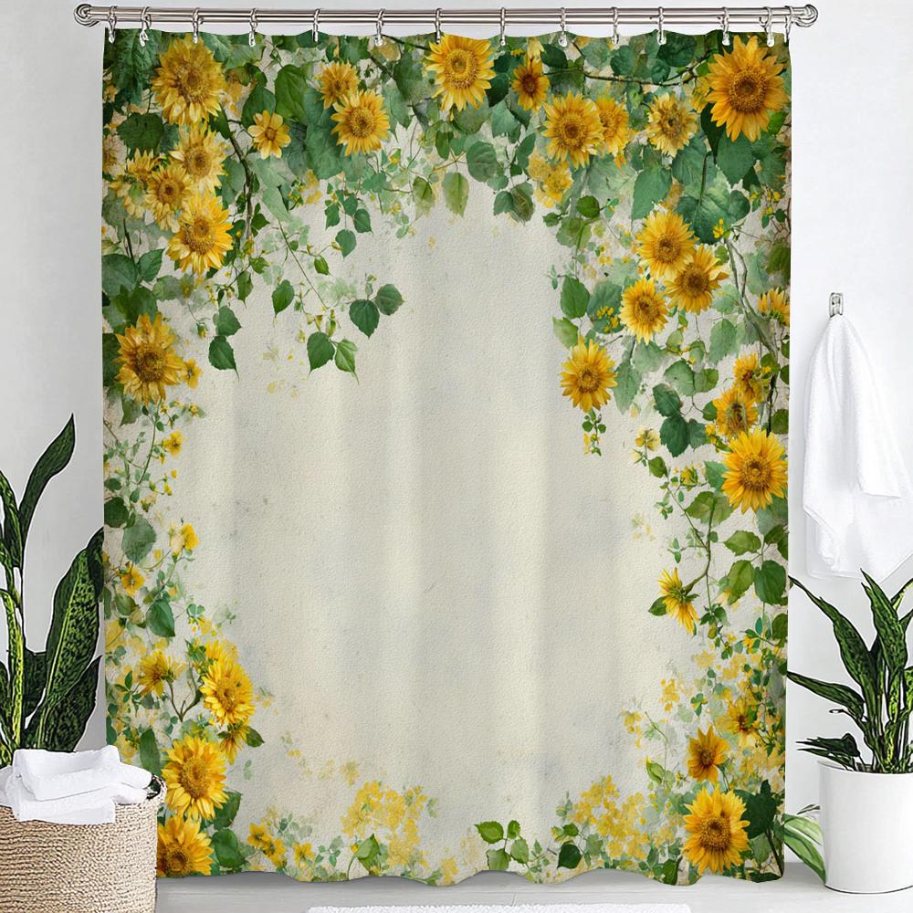 Beautiful Sunflower Flowers Shower Curtain Partition Hanging Bathroom Curtain With Hooks Washable Home Decoration Curtain