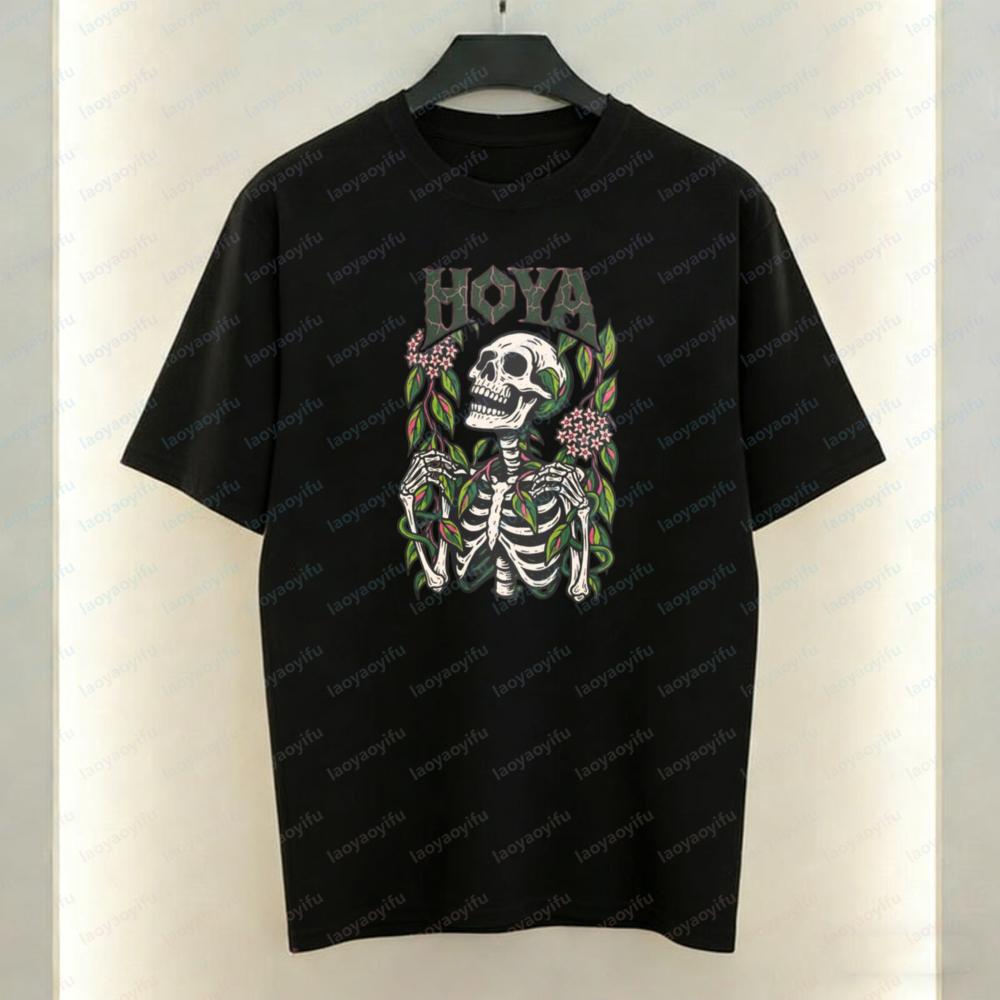 Harajuku Hoya Vine Skull Shirt for Women Unisex Gothic Botanical Tee Skeleton Plant Lover Gift Halloween Cottagecore Dark Clothes