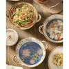 Keramik-Suppenschüssel im japanischen Stil mit Griff 800ml, Unterglasurfarbenes florales Serviergeschirr für Eintopf, Pasta, Müsli, Mikrowellen- und ofenfest, 1 Stück