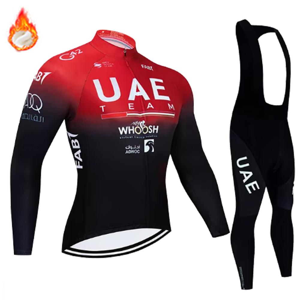 Team UAE Winter Long Sleeve Thermal Fleece Cycling Jersey Set Bib Pants Ropa Ciclismo Bicycle Clothing MTB Bike Jersey Uniform