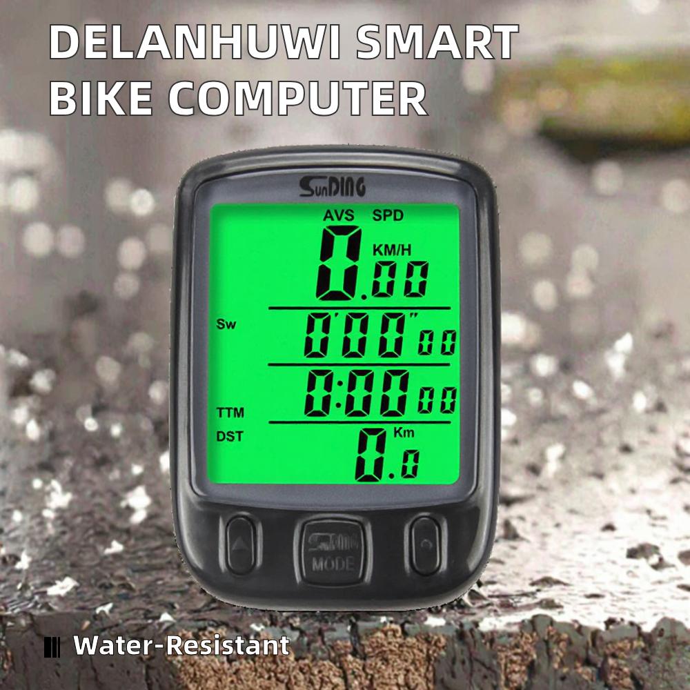 DELANHUWI Smart Digital Bicycle Computer 1.5 Inch Water-Proof Auto-Clear Speedometer Odometer Wired-Control Road Bike USB