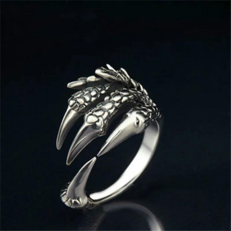 Edelstahl Vintage Silber Drachenkralle Verstellbarer Öffnungsring Tibetisches Silber Adler Tierringe für Männer Frauen Punk Schmuck