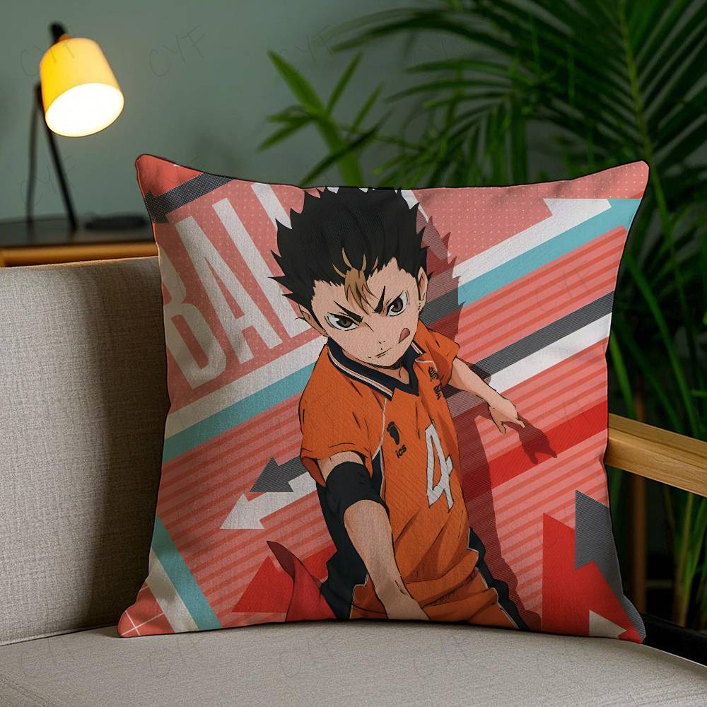 Anime Haikyuu Cartoon Pillow Case Anti-dustmite Pillowcase Invisible Zipper Silky Short Plush Sofa Cushion Cover