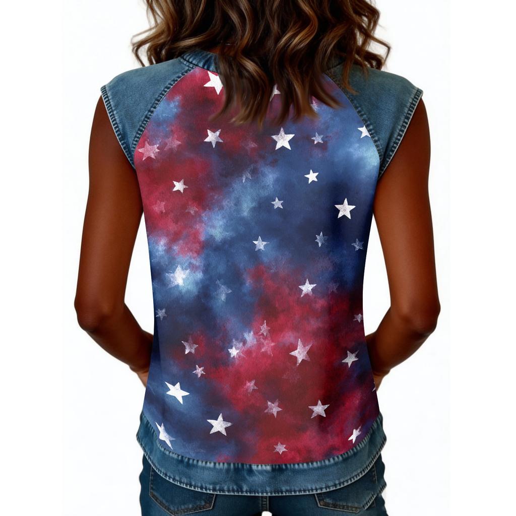 Women's Casual Sleeveless Pullover Tank Top Round Neck Independence Day Print Sleeveless Blouse Summer Outdoor Shirt