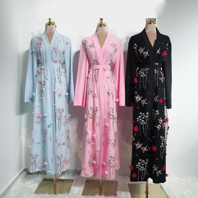 Eid Abaya Dubai, Loose Muslim Long Sleeve Dress Robe with Belt Muslim Dresses Women Solid Color Floor Length Robes Cardigan Ramadan