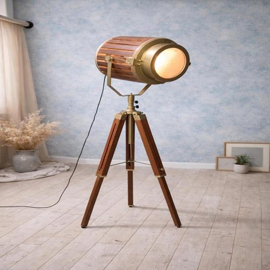 Стиль Морской Тренога Прожектор Затвор Напольная Лампа Латунь Студия Деревянный Решетчатая Клетка Дизайн Прожектор Промышленный Декор
