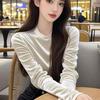 Cross2026 Elegant French Style Velvet Round Neck Slimming Long Sleeve Women's Top