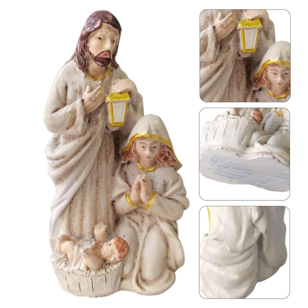 Nativity Scene Statue Tabletop Scenes Resin Holy Family Statue Catholic Figurine Handicrafts Sculpture Mini Nativity Scene