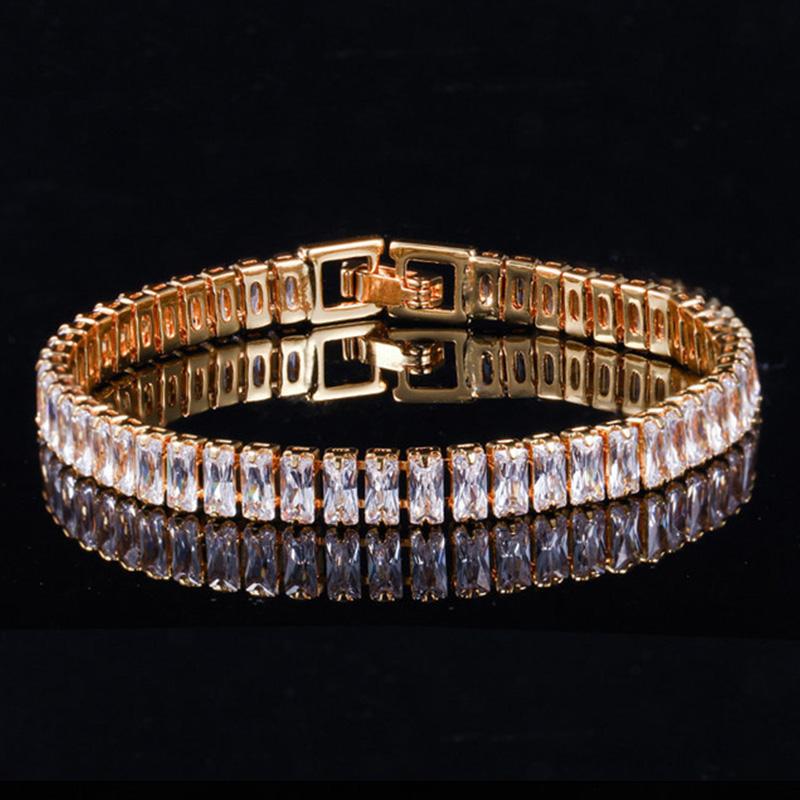 

Pera High Quality Shiny Zirconia Gold Color Fashion Women Big Baguette Bracelets for Daily Party Jewelry Accessory B138