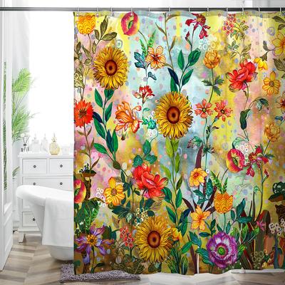 Bohemian Badezimmervorhang Bunt Kreativ Boho Floral Sonnenblumen Schön Hell Polyesterstoff Duschvorhang für Badezimmer