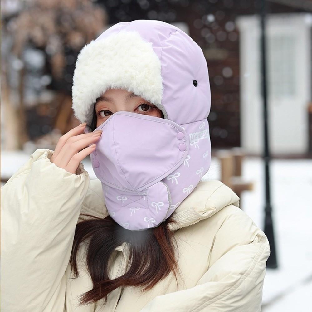 Bow Pattern Pullover Hats Cold Proof Cycling Mask New Ear Protection Cap  Winter