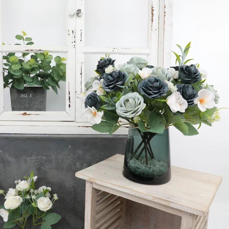 3pcs Ramo de Rosas Camelia de Simulación de Seda Flores Falsas de Seda Decoración de Restaurante Flor Artificial Rosa Camelia