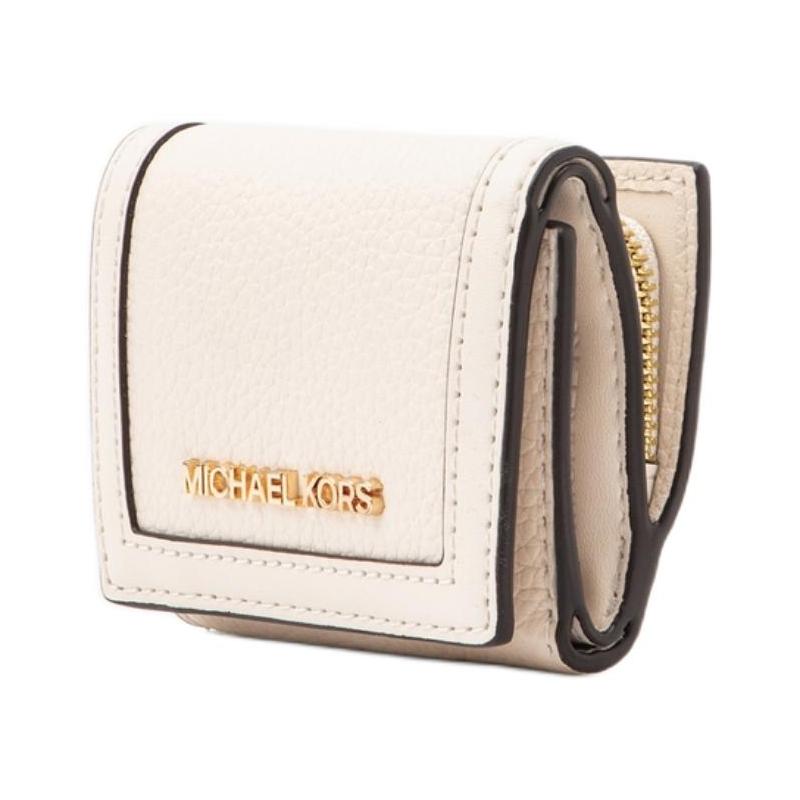 Michael Kors Jet Set Travel Metal Logo Letter Trifold Cowhide Wallet Extra Small Women's Milky White