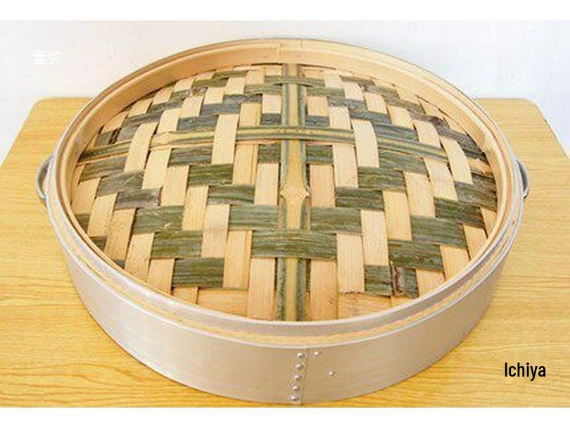 Cesta grande de bambú con borde de aluminio y rejilla para cocinar al vapor para Baozi y Mantou