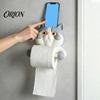 Decorative Toilet Paper Holder Holder, Cat Shape Wall Mounted No Space Bathroom Organizer Drilling Rack, with Phone Multi-Purpose Decoration