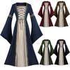 Medieval Style Long Dress with Bell Sleeves, Lace-Up, and Lace Trim, Cosplay Performance Outfit, Gothic Retro Cosplay Costume