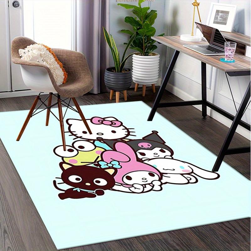 Office Rug Hello Kitty, Sanrio Characters Anti-Slip Rug, Machine Washable for Living Room, Bedroom, Office, Multiple Sizes, Bedroom Mat, Decorative Ma