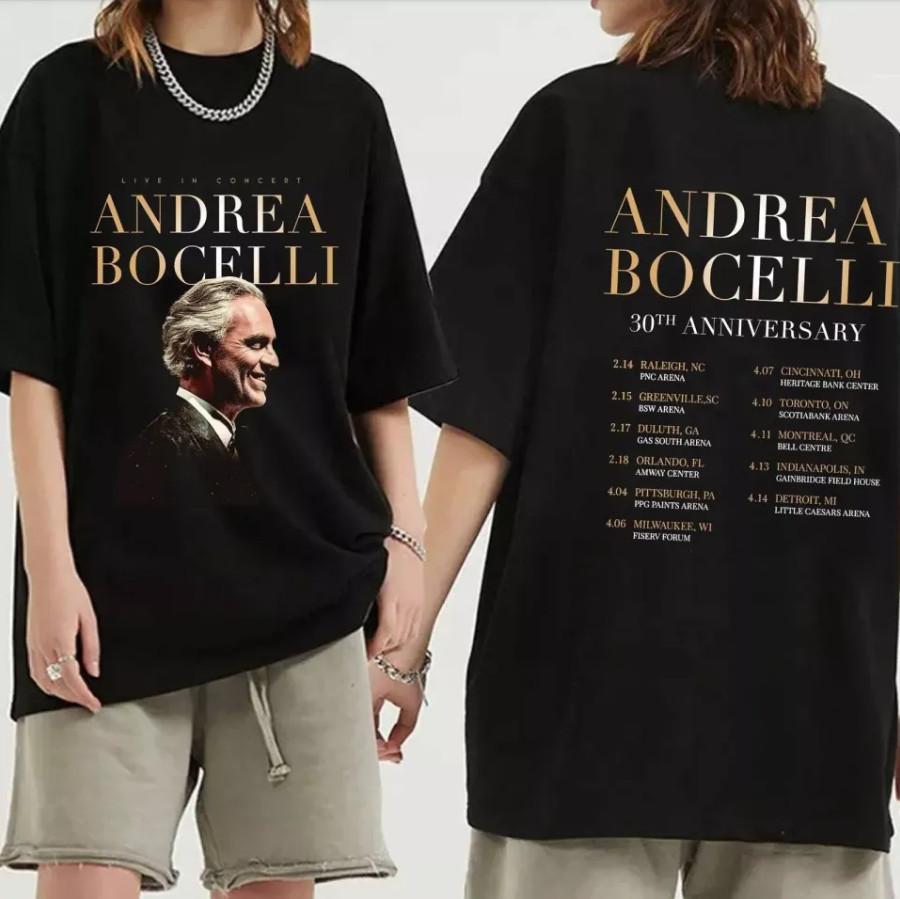 

Andrea Bocelli 30th Anniversary Tour 2024 T-Shirt – Heavyweight Black Tee for Me 2XL