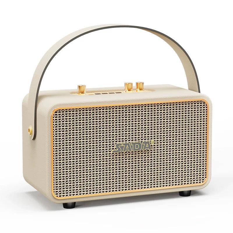 

Абсолютно новый деревянный ретро кожаный домашний высокомощный динамик для помещений беспроводной Bluetooth-динамик с микрофоном портативный ретро караоке white-No Mic Version белый