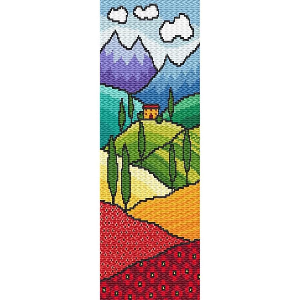 11CT Stamped Double-Sided Bookshelf DIY Bookmarks Cross Stitch Kits 18x6cm Pastoral Bookmark Embroidery Kit for Reading Day Gift