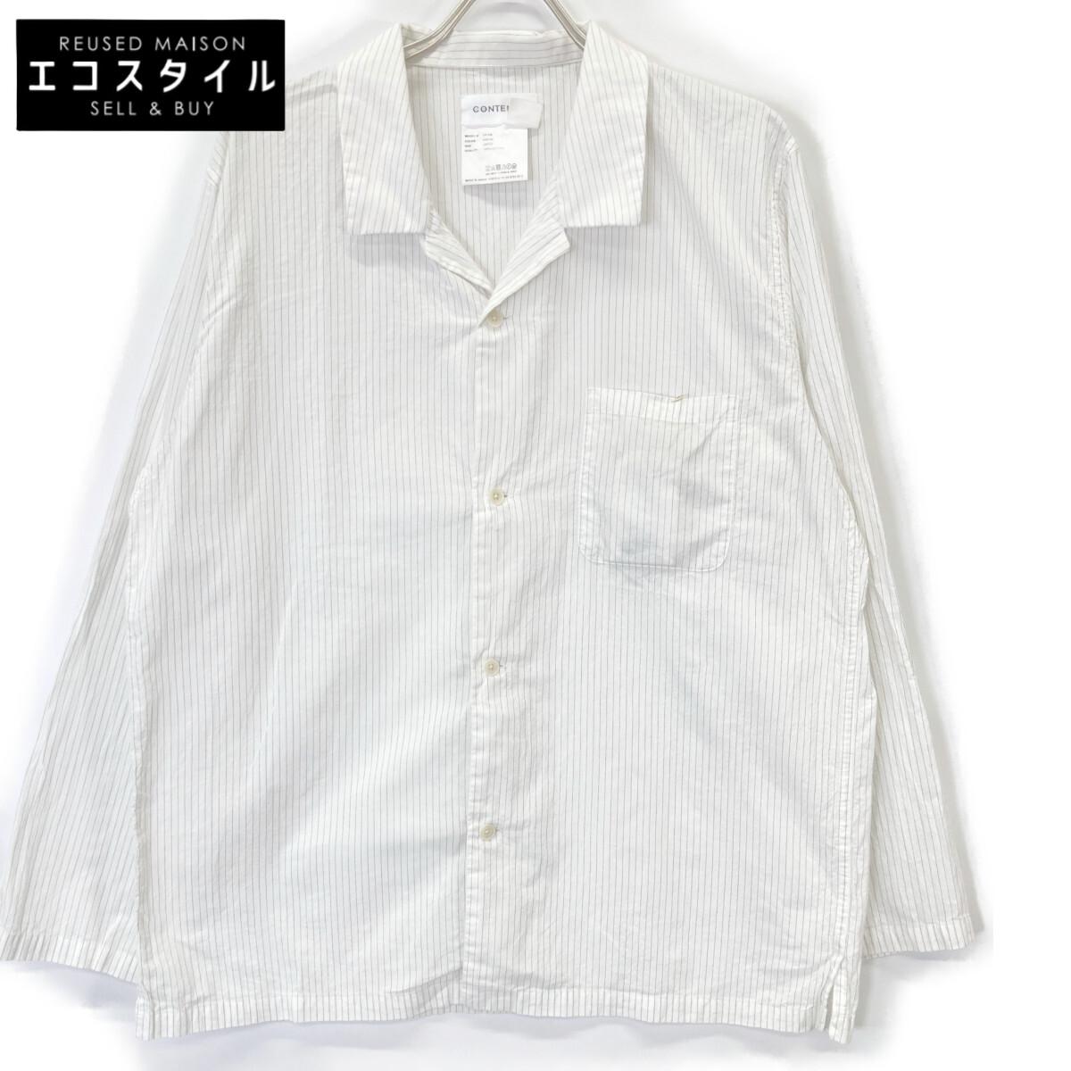 

CONTEMPO White Stripe 54152 Cotton Open-Collar Shirt tops L whiteUsed