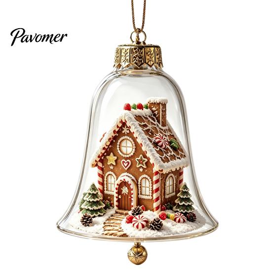 Christmas Gift for Family Friends 3D Bell Ornament, Winter Scene Clear Decoration with Santa Snowman Reindeer Decorative Spheres Angel Tree