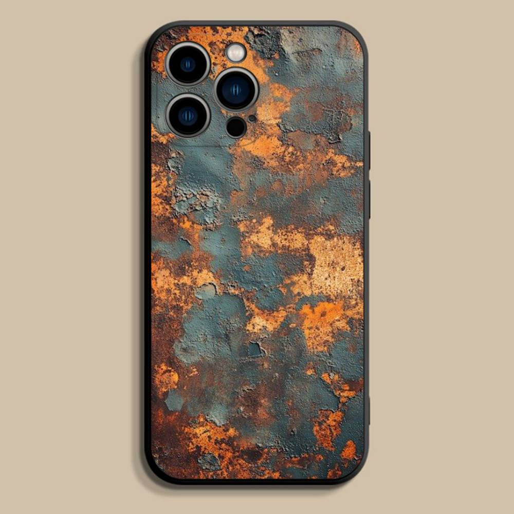 Retro Industrial Style Rusty Phone Case For iPhone 17,16,15,14,13,12,Pro,Max,Plus,E,SE4,Air,Mini Black Soft Cover