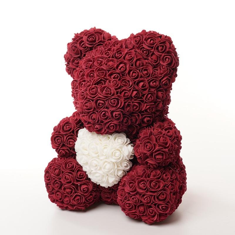 Fiore di schiuma da 40 cm PE Orso di rosa che tiene l'orso del cuore Qixi Regalo di compleanno di San Valentino