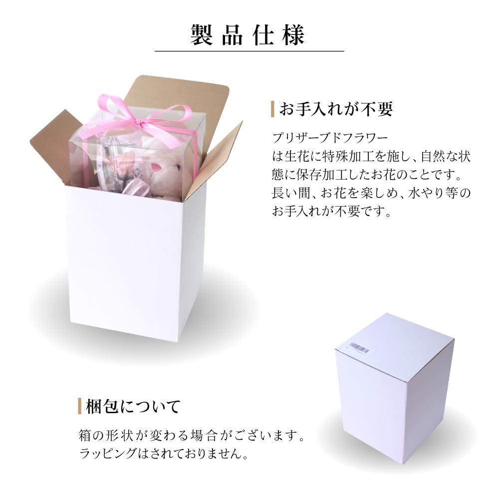 Flor preservada Flor preservada con estuche transparente L Conejo y una sola rosa Flor preservada Rosa Presente Celebración Aniversario Cumpleaños