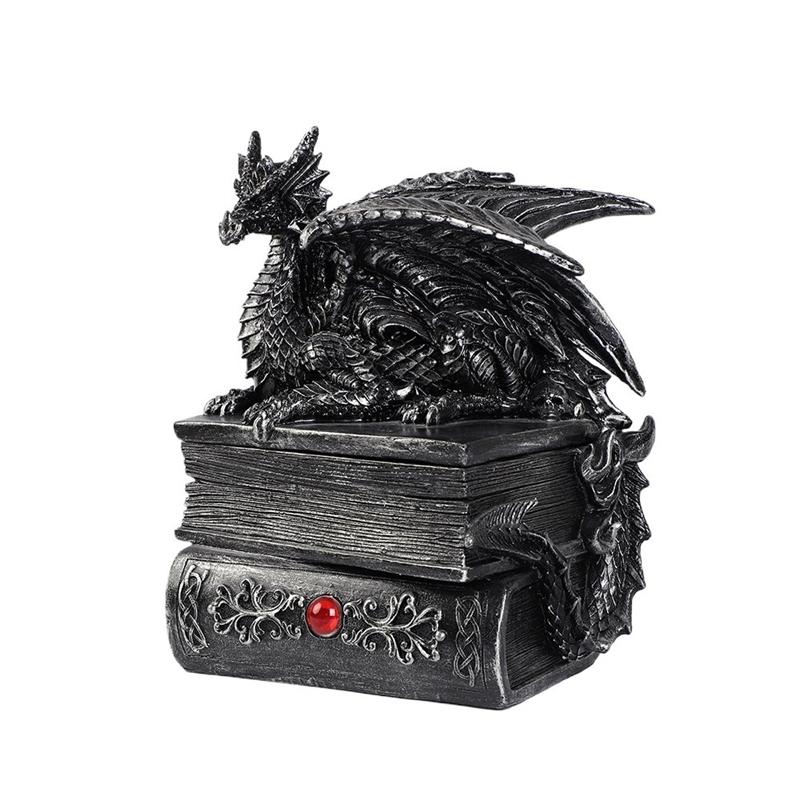 Resin Black Dragon Jewelry Box Gothic Storage Ring Holder Trinket Case Home Table Decor For Teens Women Halloween Birthday Gift