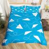 Aircraft Queen Duvet Cover Set Cartoon Airplane Bedding Set Polyester Clouds Stars Moon Print Comforter Cover For Kids Boys Room