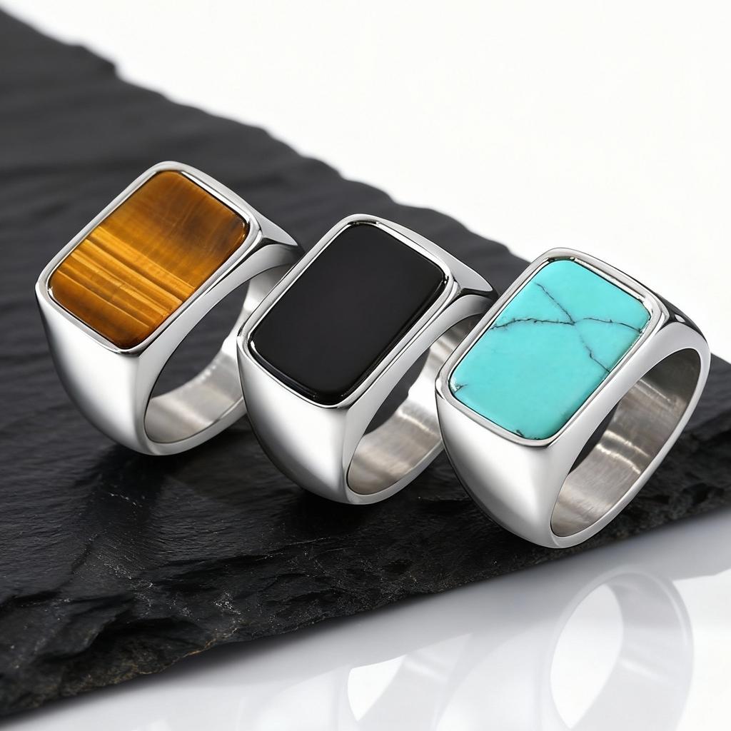 Herren Edelstahl Quadratischer Stein Ring, Minimalistischer Wasserdichter Stempelring Fingerringe, Punk Schmuck Geschenk