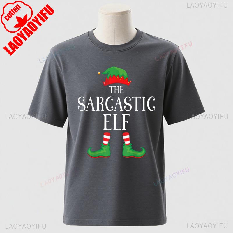 Sarcastic Elf Matching Group Xmas Funny Family Christmas TShirt Cotton Retro Street Fashion Short Sleeve Design Breathable Tee