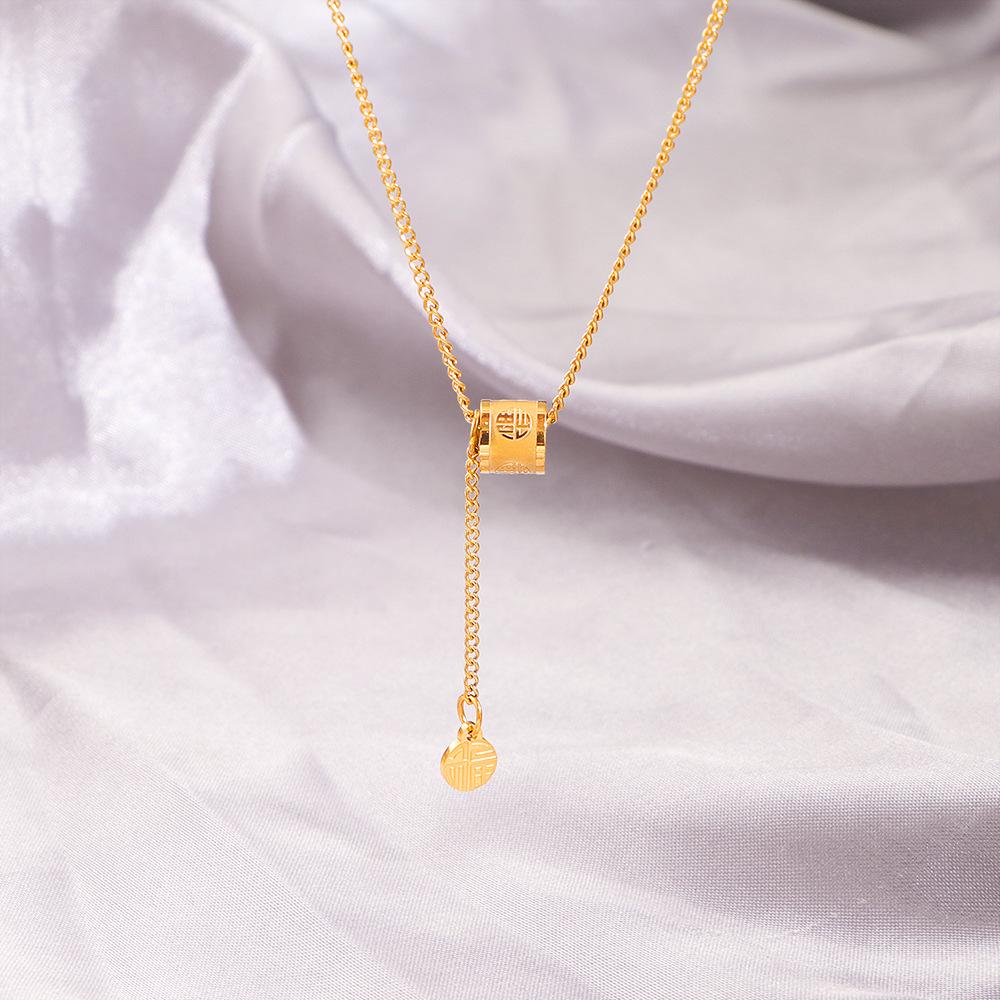 Tassel Slim Waist Success Necklace - Chinese Style Titanium Steel Clavicle Chain for Women, Colorfast & Fashionable.