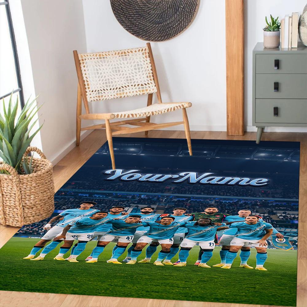 Manchester City Personalized Name Carpet Suitable for Decorate room Playrooms Kitchen Study room Anti-slip Rug Decorate Offices