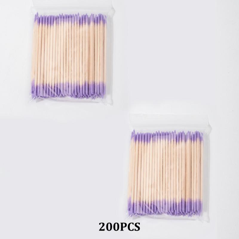 100/200/300/500Pcs Nail Double-Head Wood Swab Cleaning Sticks Purple Dual-Tipped Cotton Head Cleaning Swab Nail Polish Remover