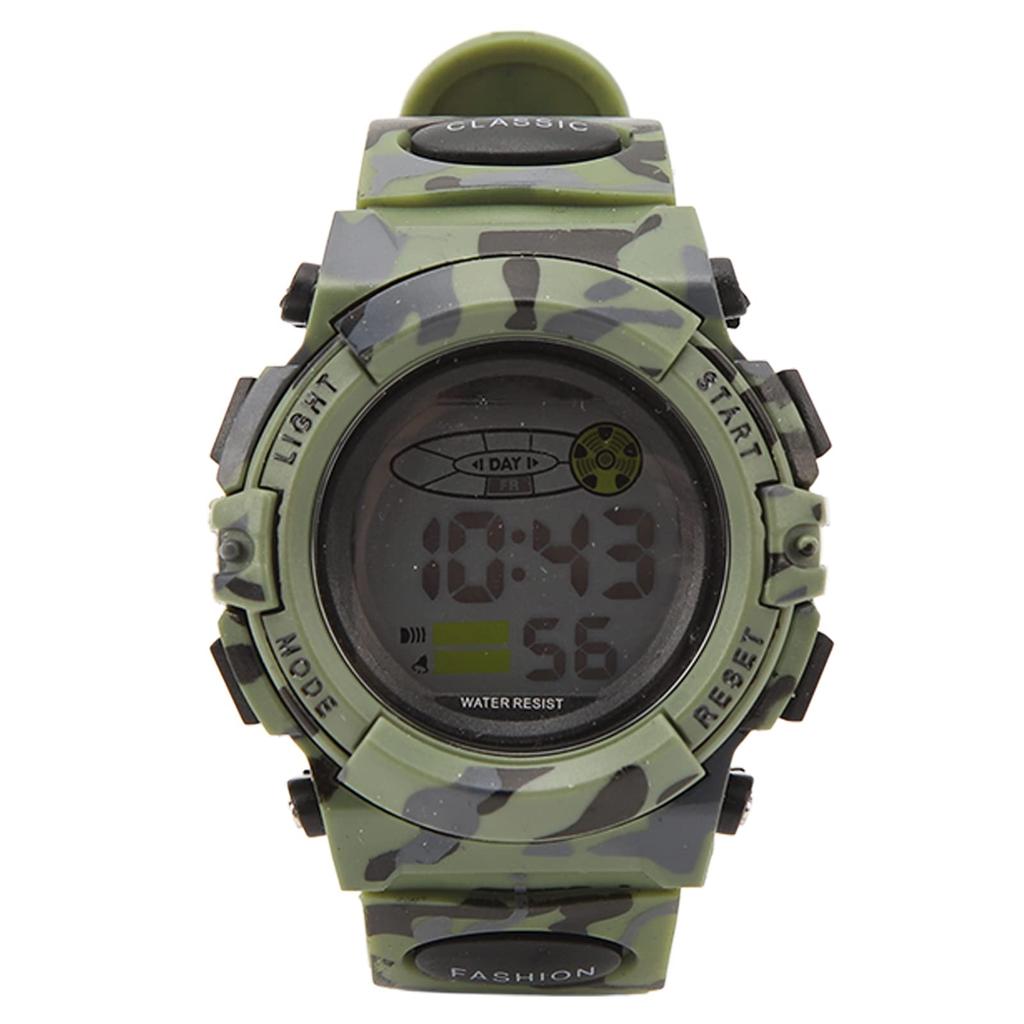 Men's Camouflage Digital Chronograph Watch with Waterproof ABS Case for Outdoor Use (Green)