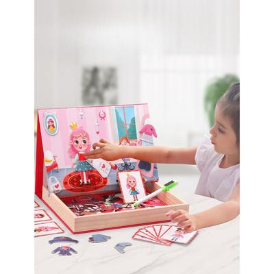 Children's Educational Multi-functional Magnetic Double-sided Puzzle Cartoon Girl Dress-up Collage Music Drawing Board Early Education Wooden Toy