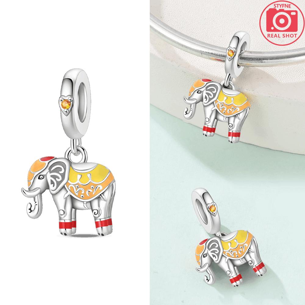 Charm Bead Charms Authentic Colored Zircon Cat Elephant Animal Pendant Authentic copper Bead Compatible With Bracelets Women Valentines Gift Accessory